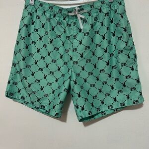 PLAYBOY PACSUN Men's Teal Patterned Swim Trunks